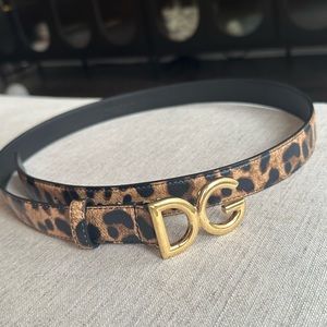 Dolce & Gabbana logo leopard-print calfskin belt